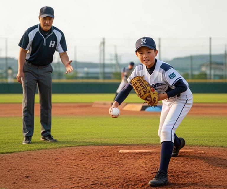 筑後市の野球グラウンドで投手と内野手が専門練習に取り組む様子